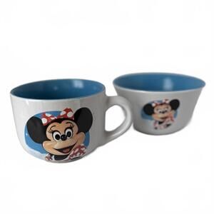 A ceramic mug and bowl set featuring Disney's Minnie Mouse.